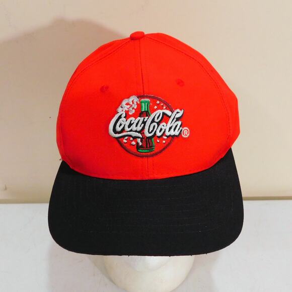 Vintage Coca Cola Strapback Hat Riverside Adjustable Red Black Embroidered 90s - Picture 1 of 7